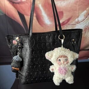 New gothic black leather skull punk purse large shoulder bag top handle wallet